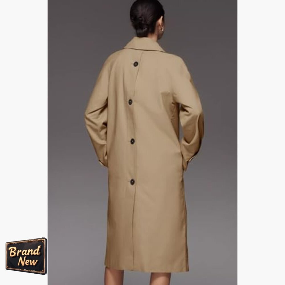 Oversized Long Trench Coat Single Breasted Windproof Plaid Lined Outerwear - Picture 2 of 7
